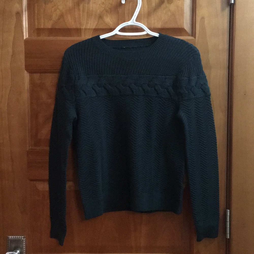 Amour Vert Dark Green Cable Knit Wool Sweater